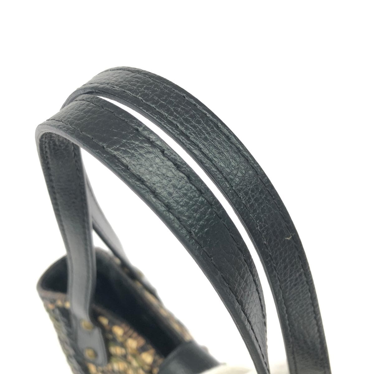 S C Vizcarra basket bag in good condition, leather handle/natural grass, black, ladies 5