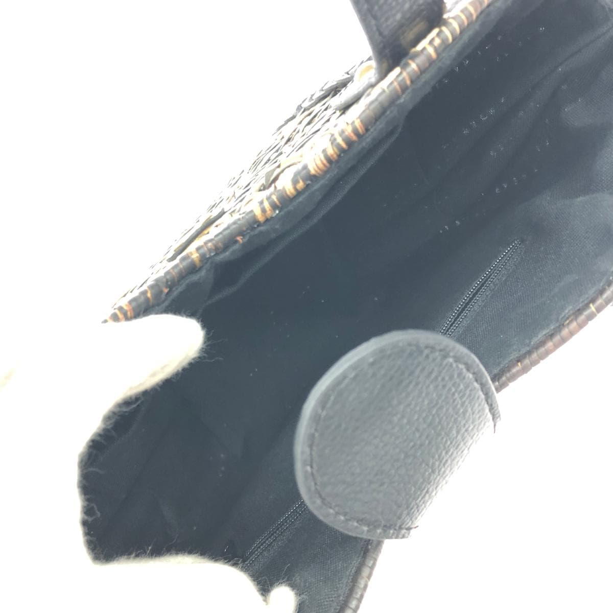 S C Vizcarra basket bag in good condition, leather handle/natural grass, black, ladies 6