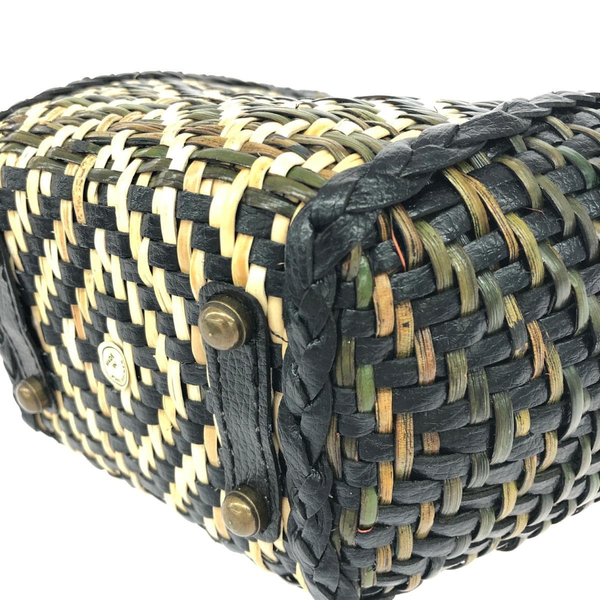 S C Vizcarra basket bag in good condition, leather handle/natural grass, black, ladies 7