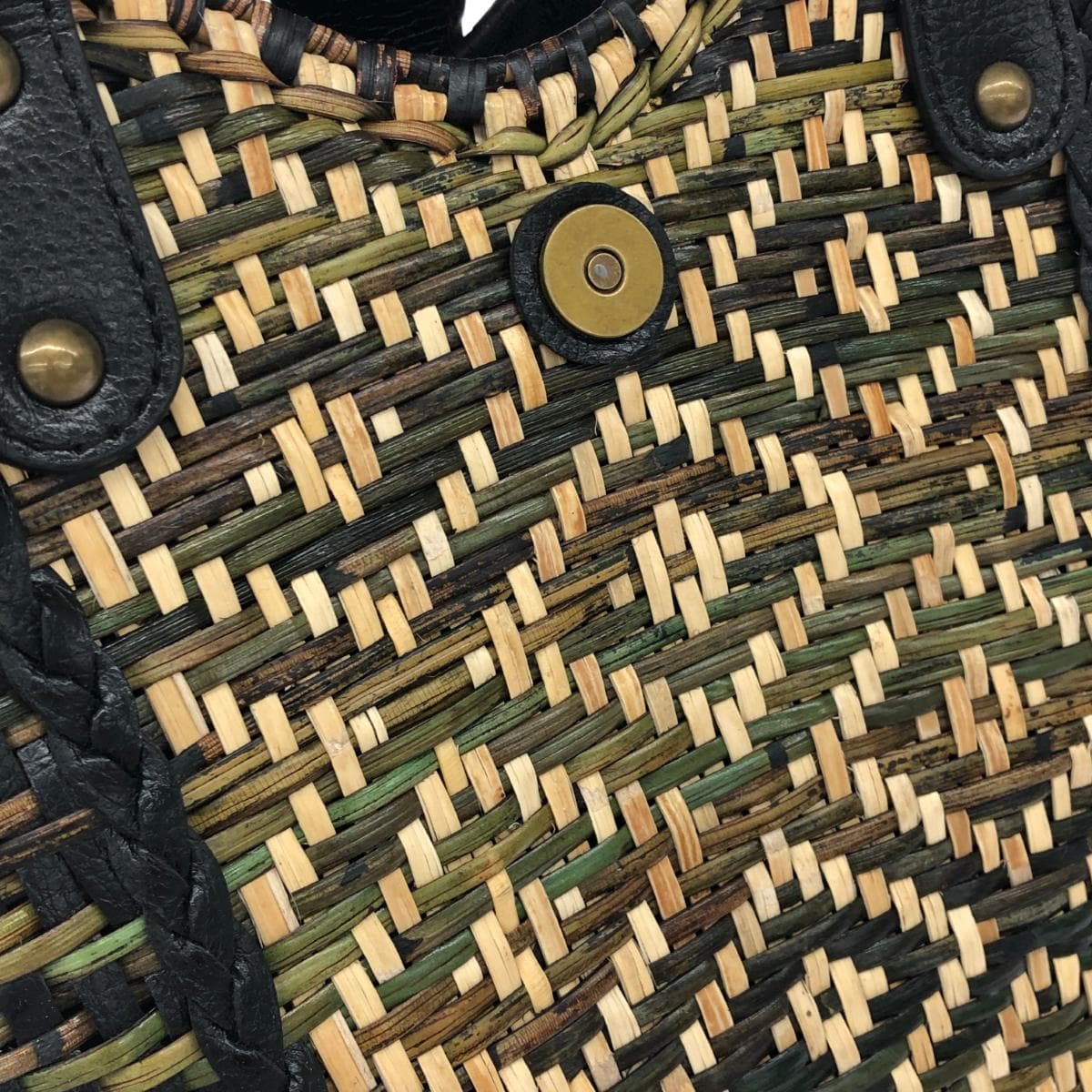 S C Vizcarra basket bag in good condition, leather handle/natural grass, black, ladies 9