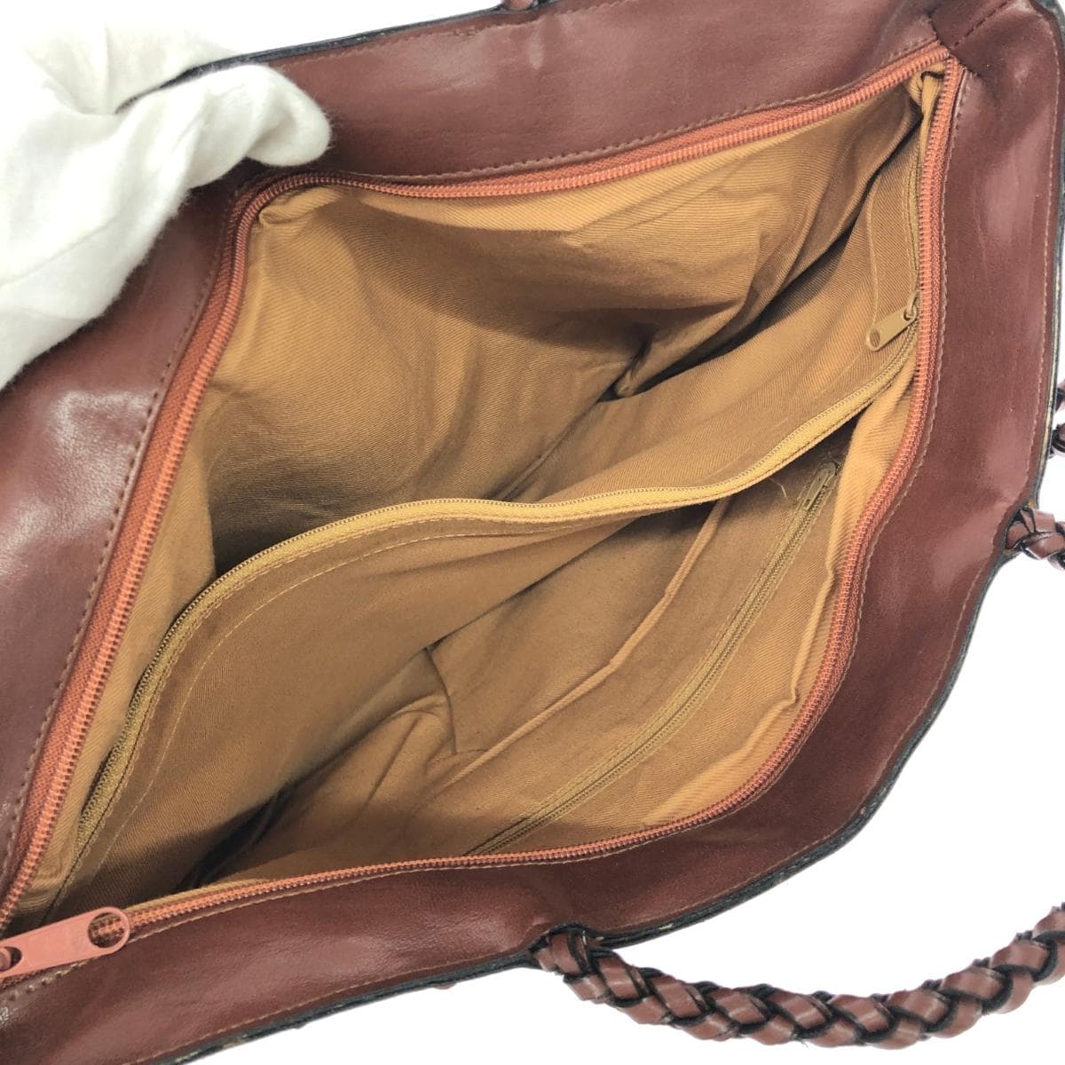 No-brand tote bag, like new, woven handle/faux leather, brown, ladies 6