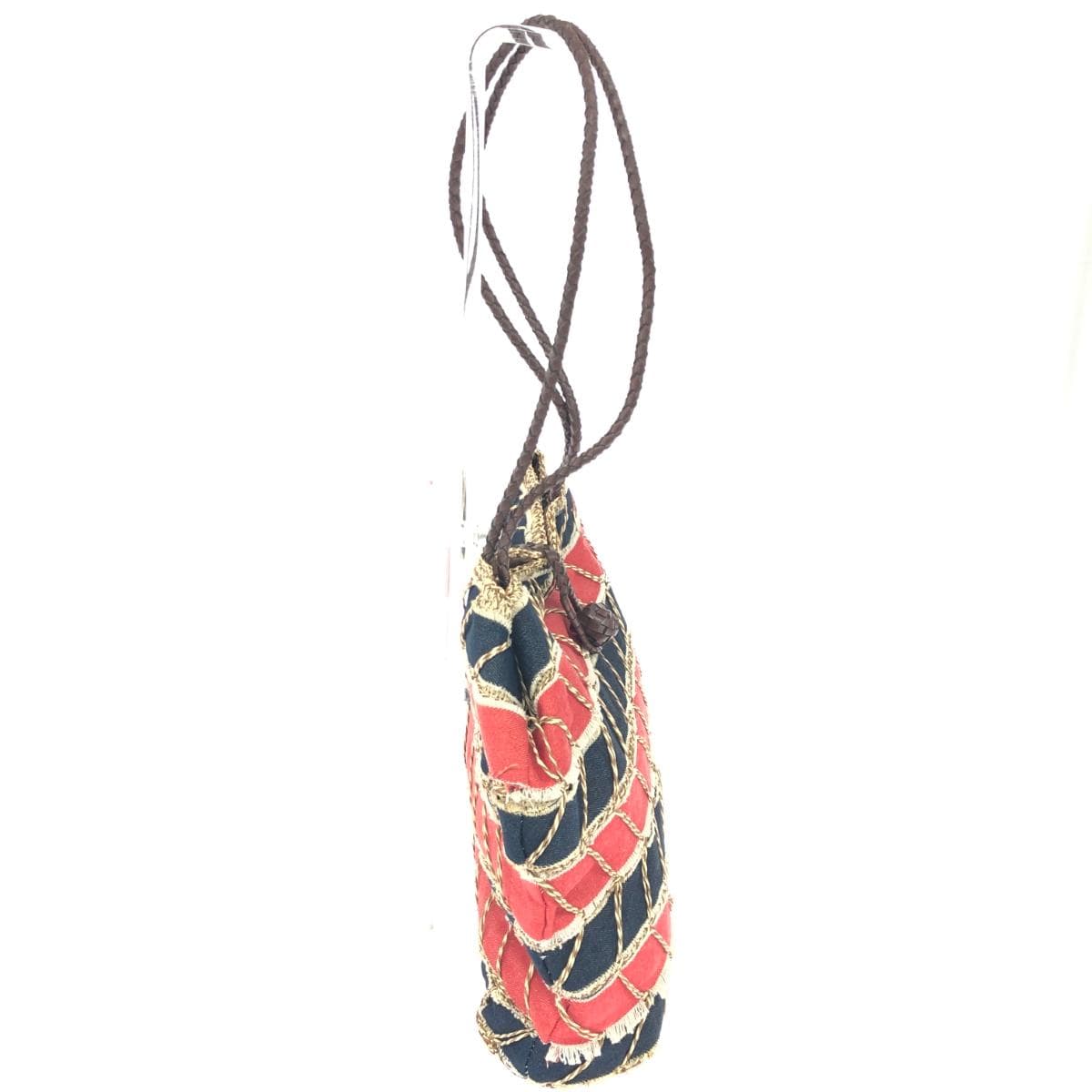 No brand wicker bag, unused, woven handle/denim, multicolor, women's 2