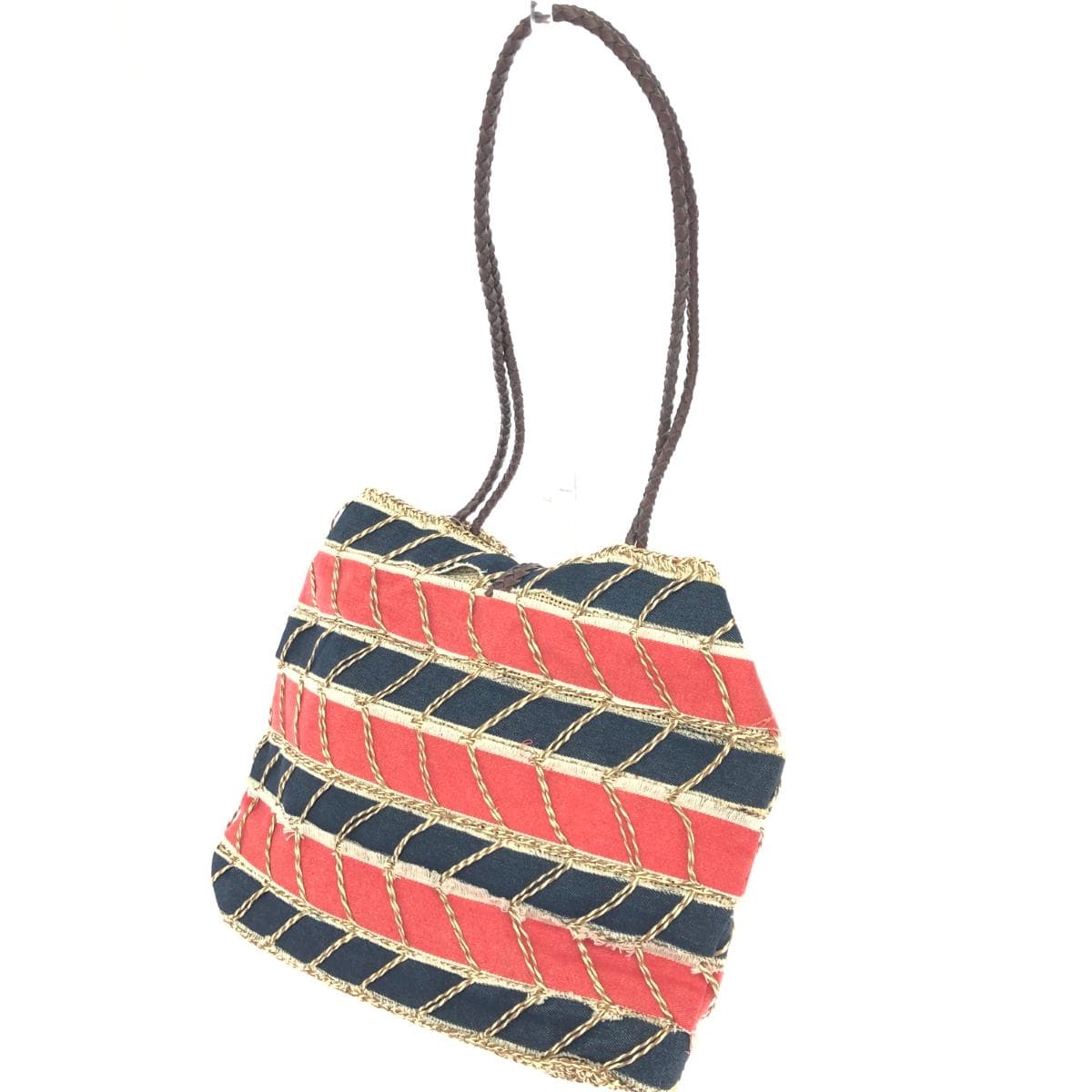 No brand wicker bag, unused, woven handle/denim, multicolor, women's 3