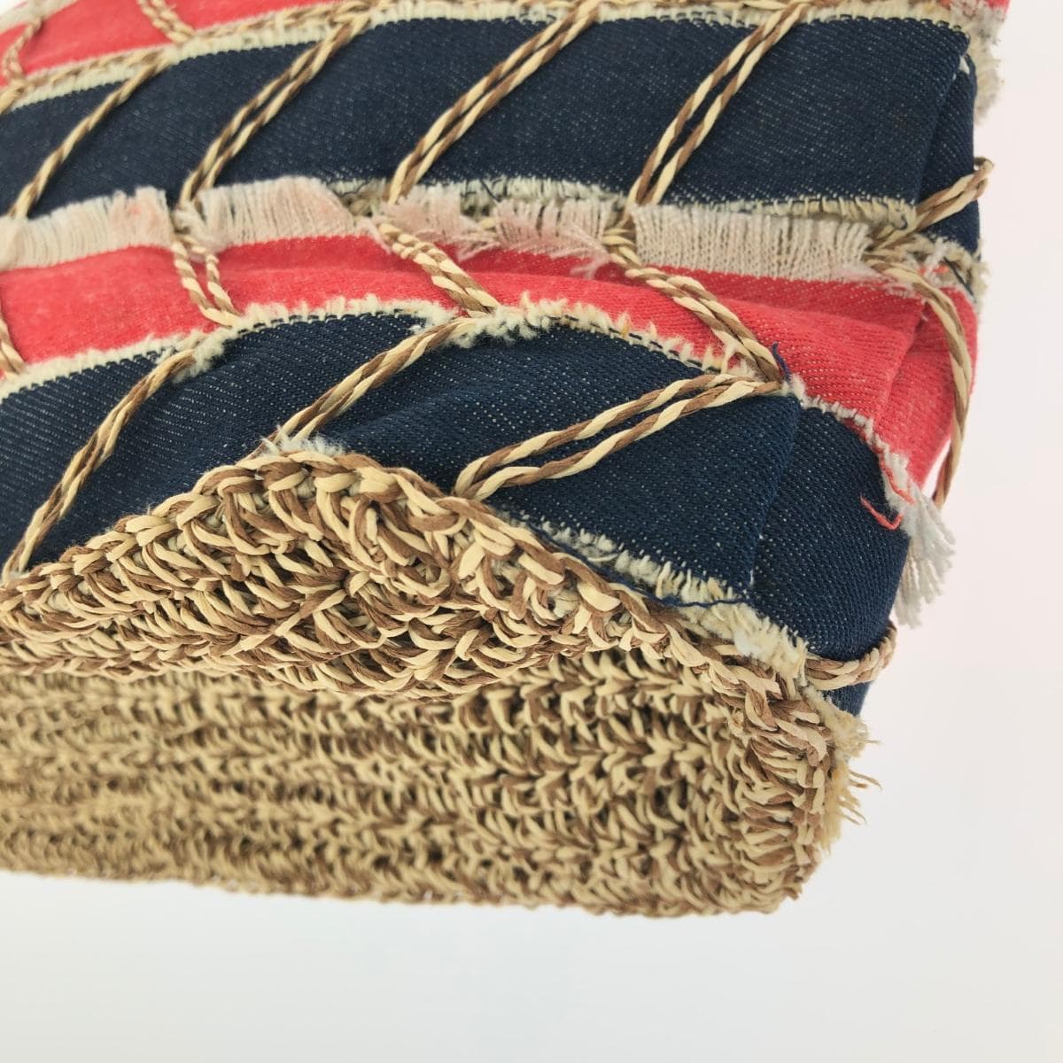 No brand wicker bag, unused, woven handle/denim, multicolor, women's 5