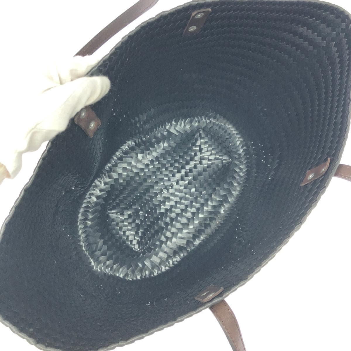 Diminutivo basket bag / synthetic palma bag unused item woven / leather handle / plastic black ladies 6