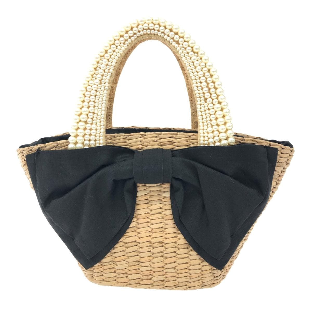 Rougeloup Rouge Rue basket bag in good condition, drawstring/fake pearl/ribbon/natural grass, beige, ladies