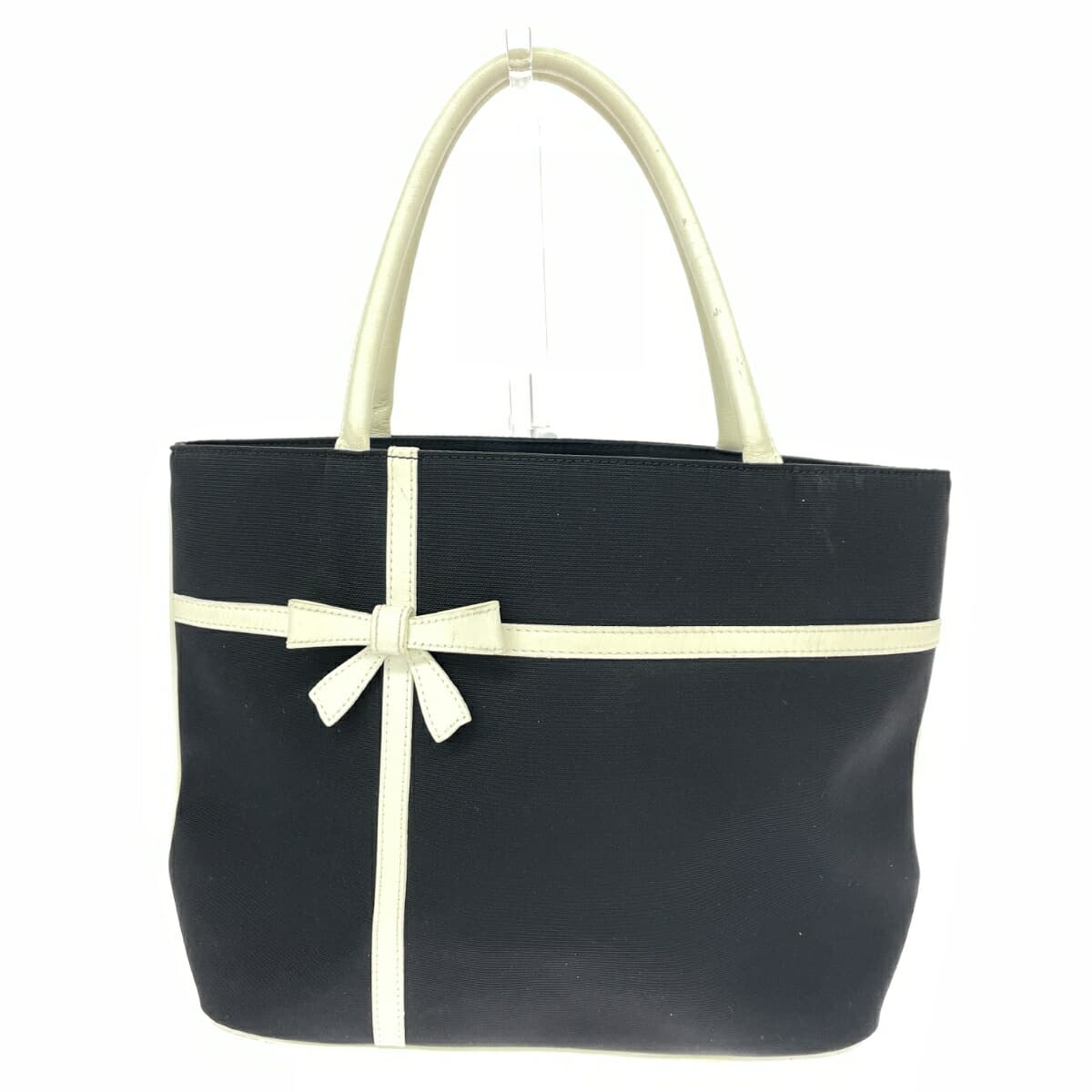 M's GRACY Tote Bag Leather × Nylon Canvas / Ribbon Black / White Ladies