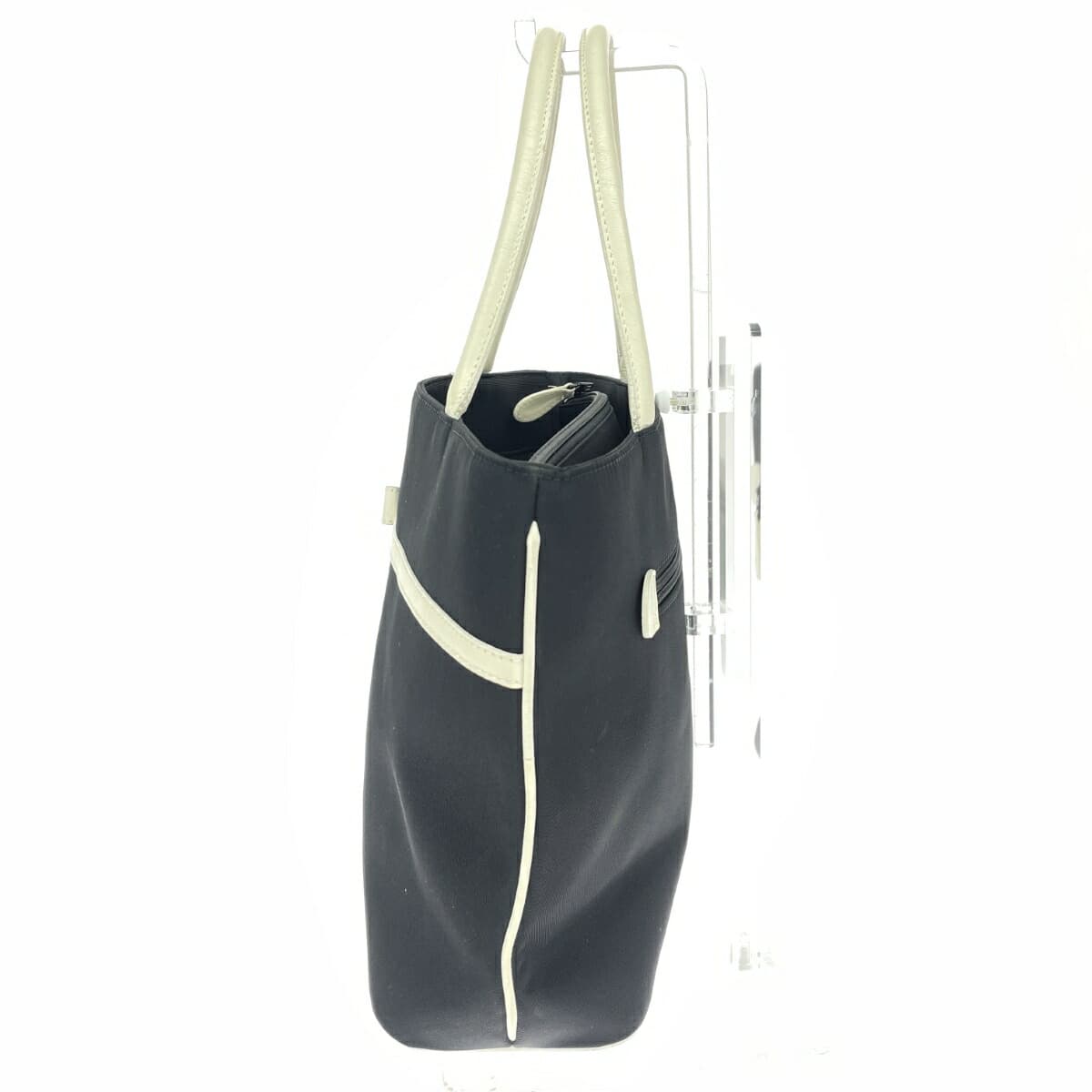 M's GRACY Tote Bag Leather × Nylon Canvas / Ribbon Black / White Ladies 2