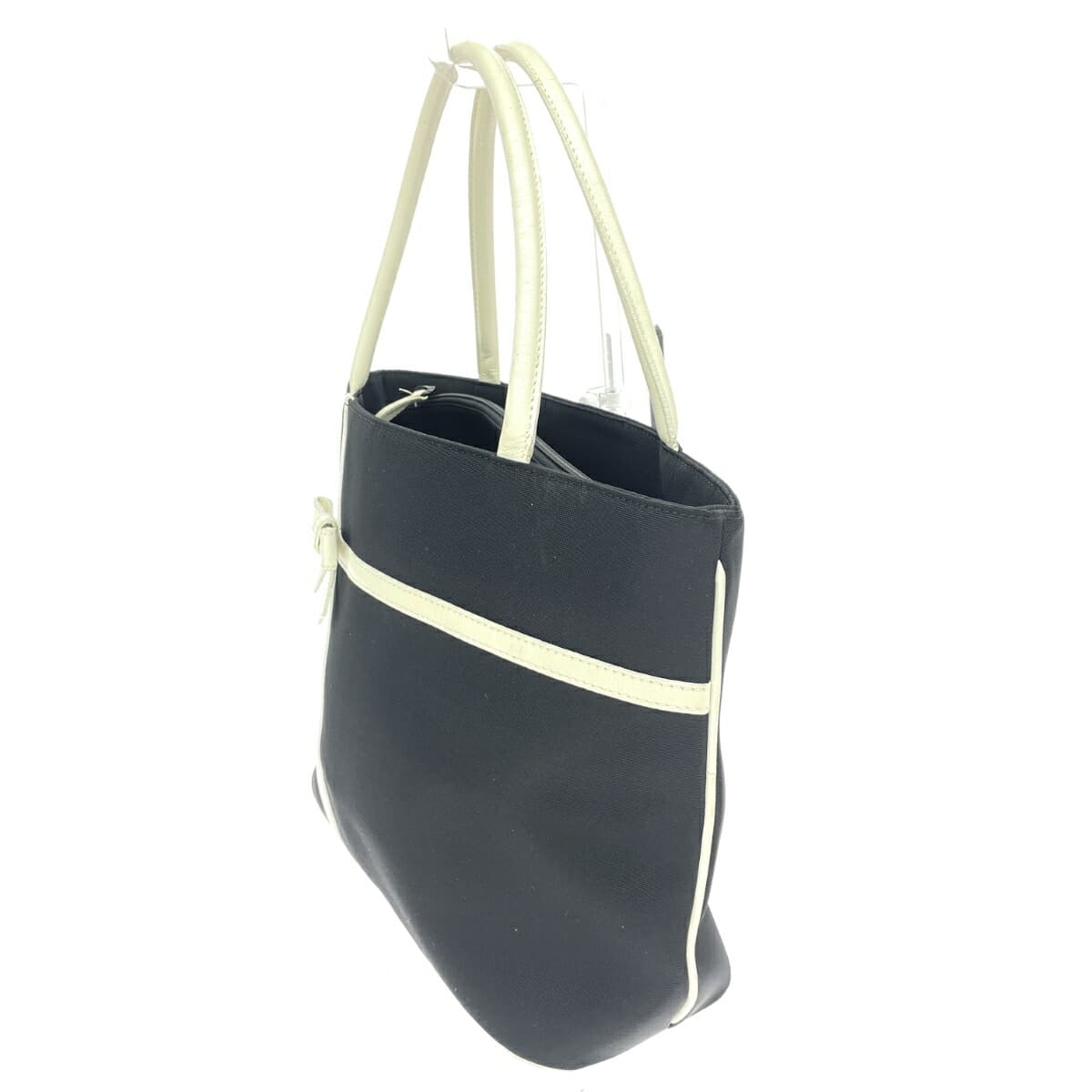 M's GRACY Tote Bag Leather × Nylon Canvas / Ribbon Black / White Ladies 3