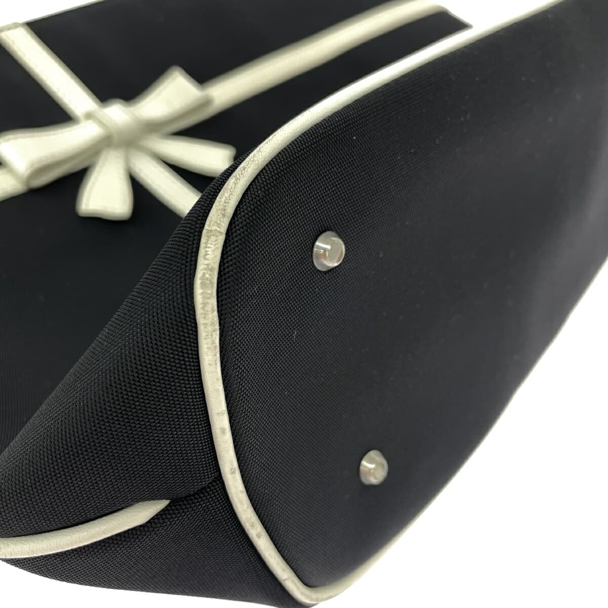 M's GRACY Tote Bag Leather × Nylon Canvas / Ribbon Black / White Ladies 9