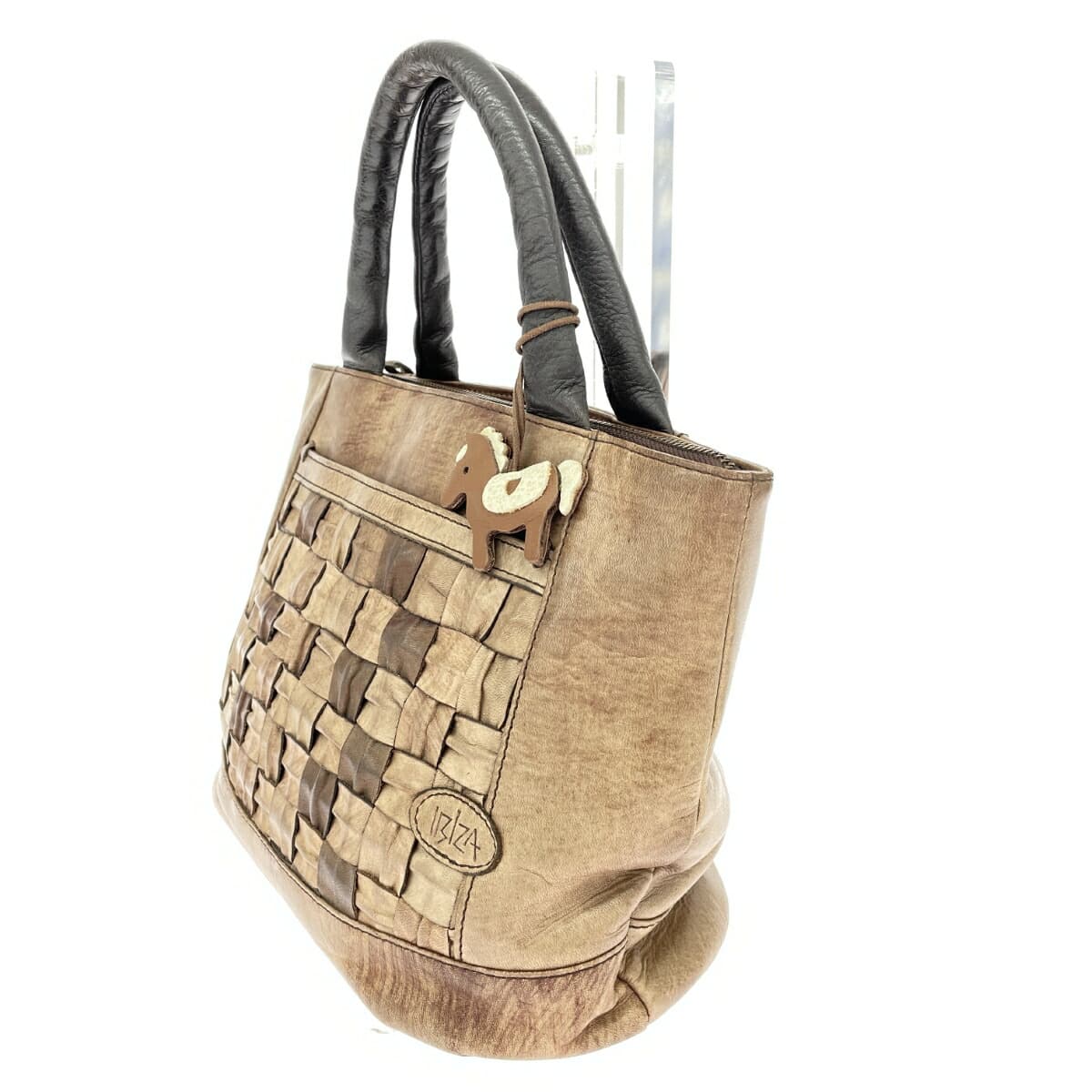 IBIZA Ibiza Handbag Leather/Woven Brown Women's 3