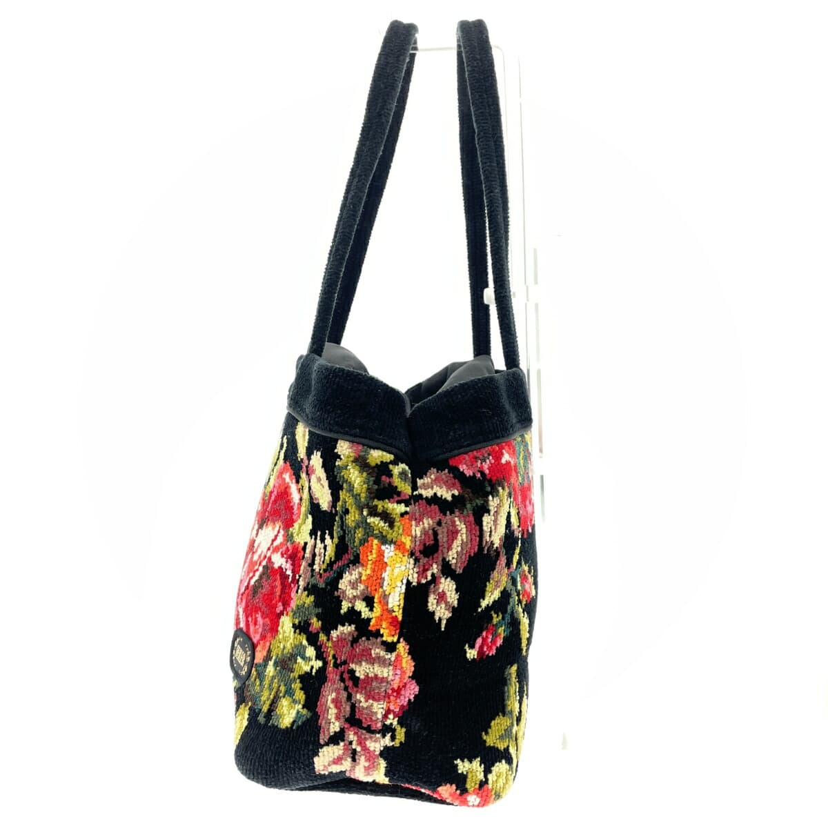 FEILER Tote Bag Chenille Weave/Rose Pattern Black Ladies 2