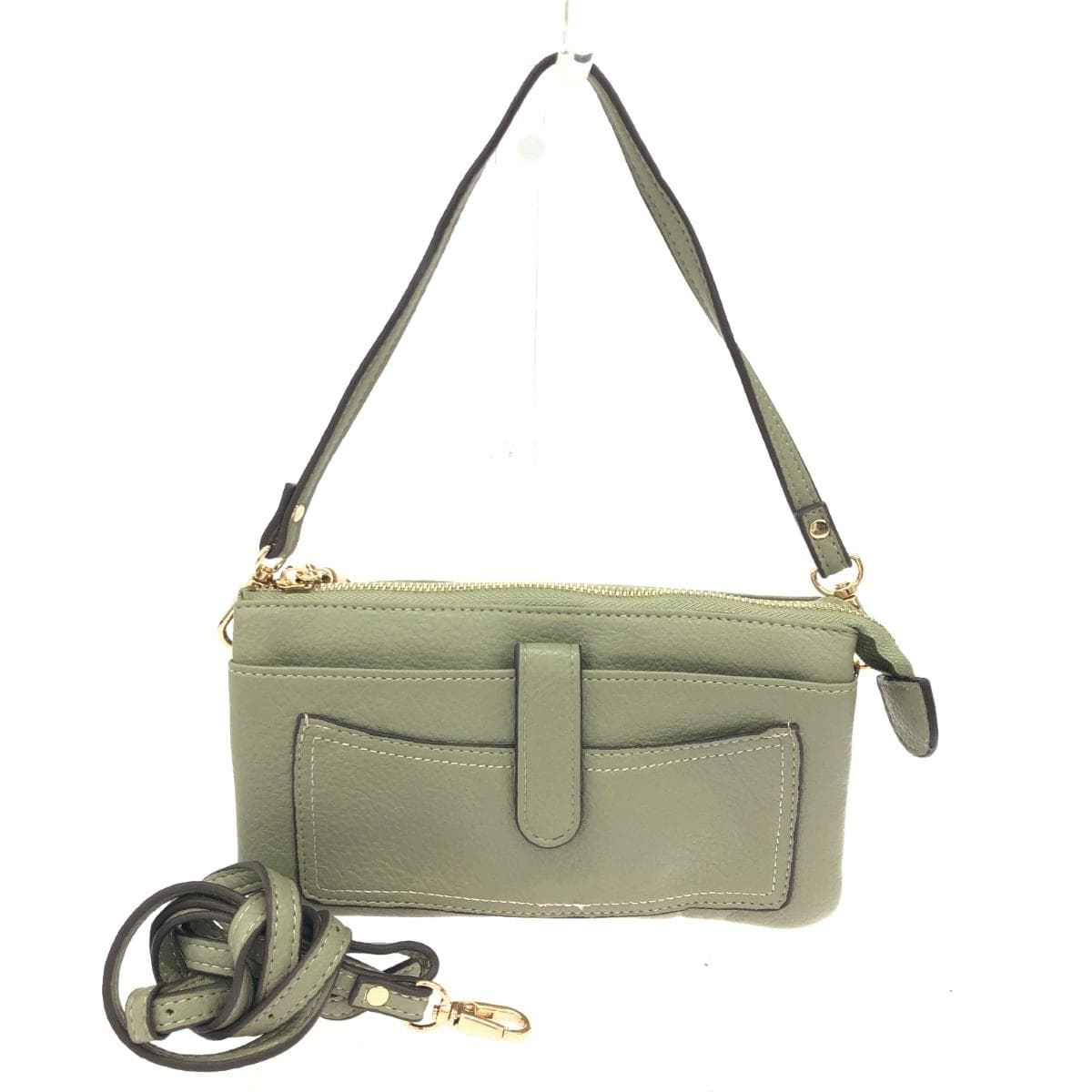Pisoraro Pisoraro Wallet Shoulder Bag Good Condition Fake Leather/Bamboo Pull Tab/Replacement Strap Included Khaki Unisex