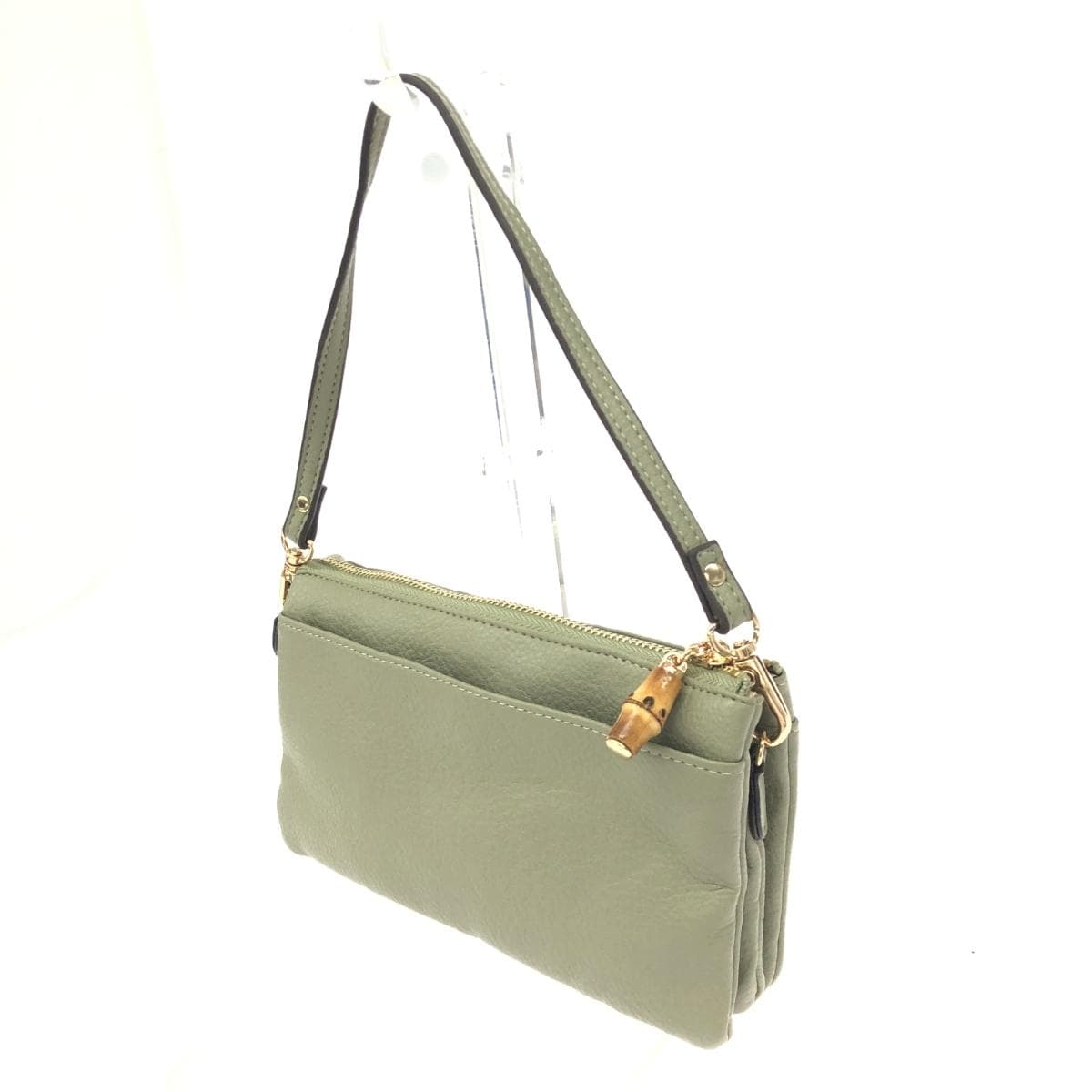 Pisoraro Pisoraro Wallet Shoulder Bag Good Condition Fake Leather/Bamboo Pull Tab/Replacement Strap Included Khaki Unisex 3