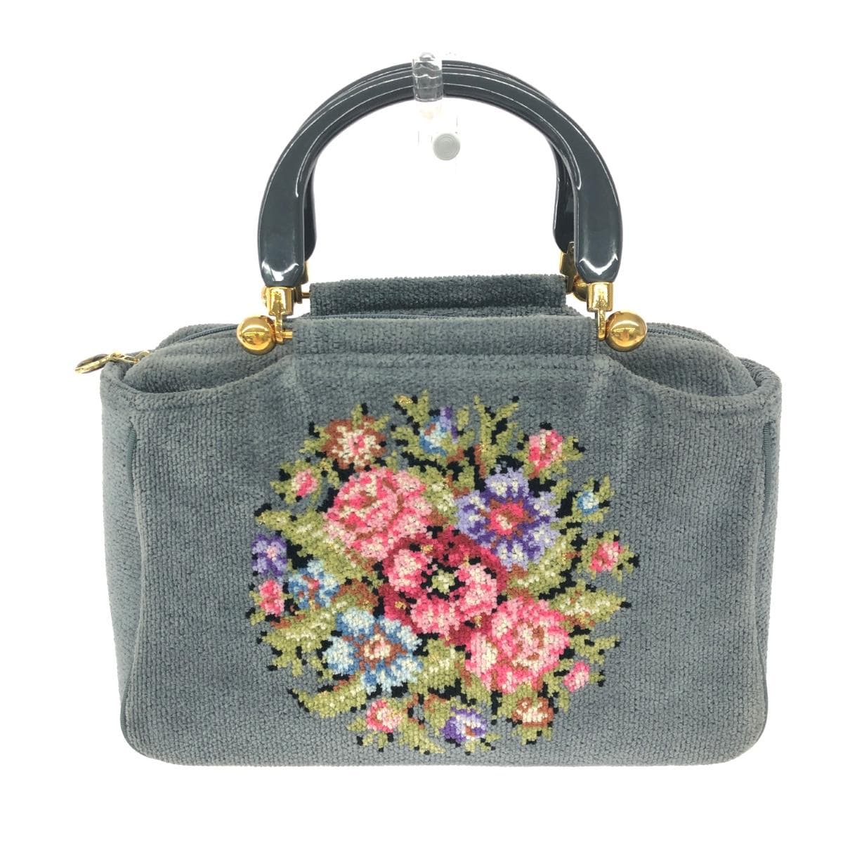 FEILER Handbag Plastic Handle / Chenille Weave Gray Women's