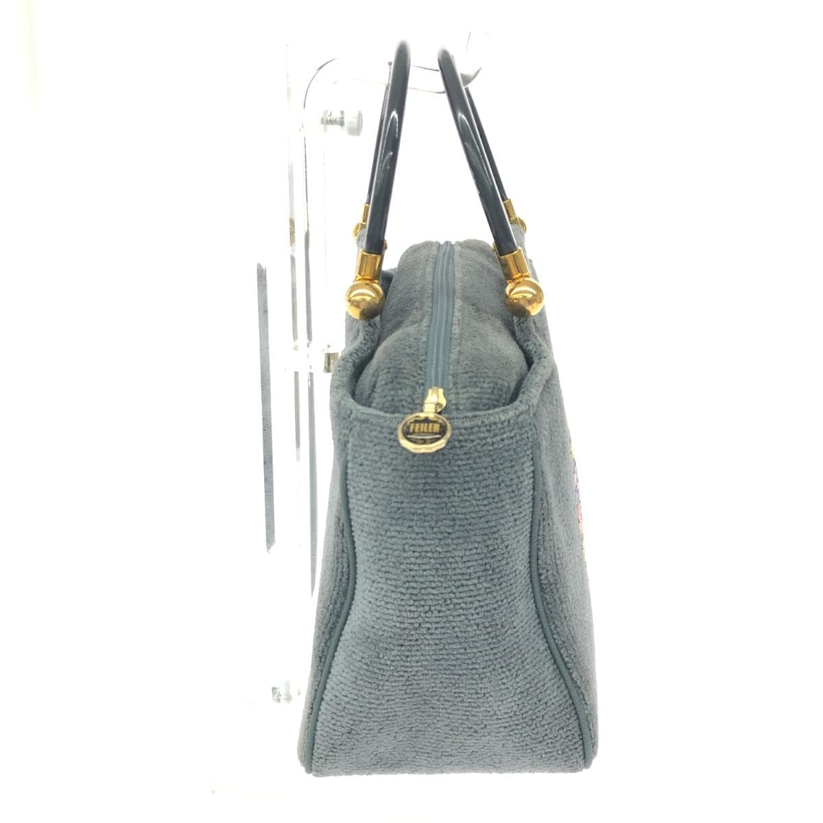 FEILER Handbag Plastic Handle / Chenille Weave Gray Women's 2