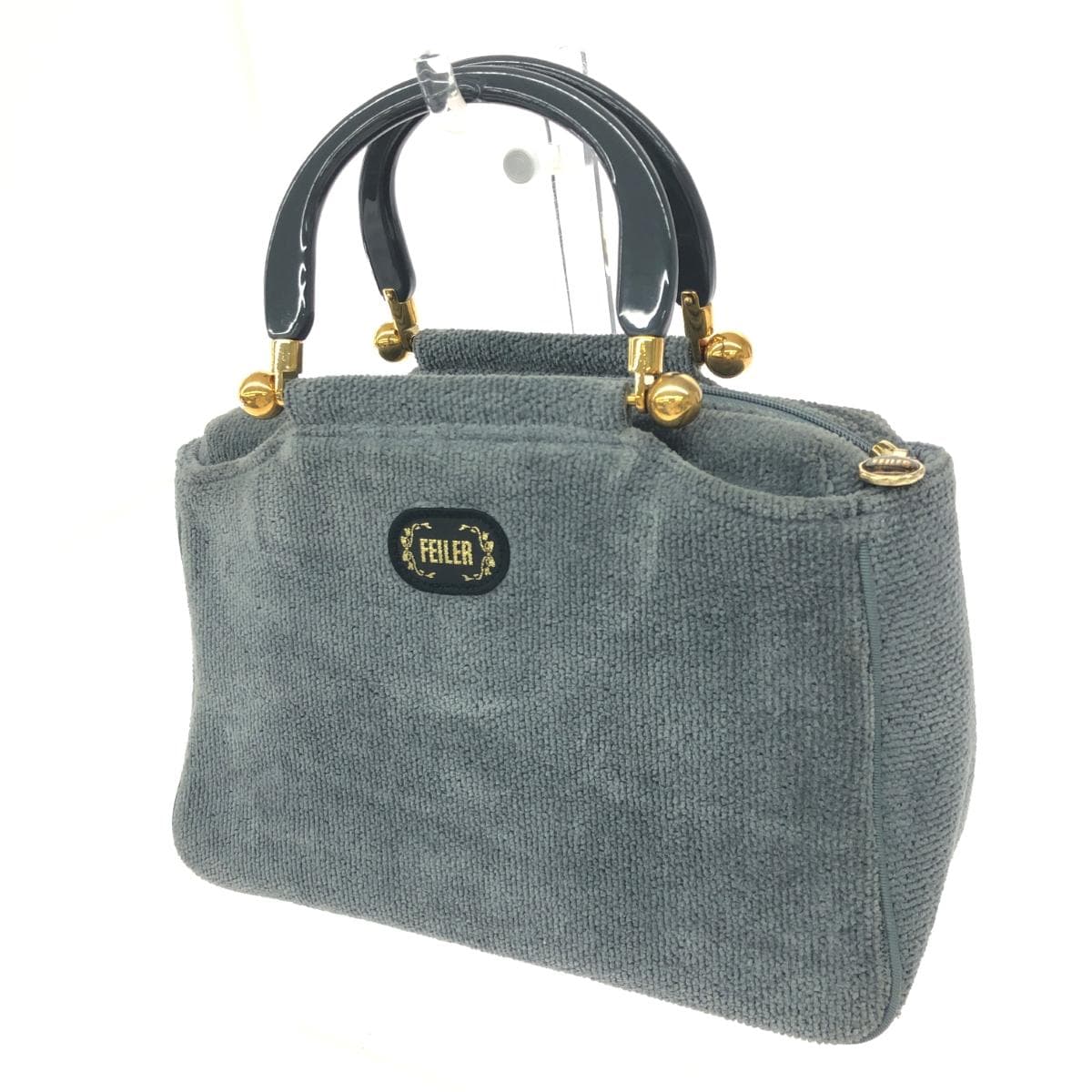 FEILER Handbag Plastic Handle / Chenille Weave Gray Women's 3