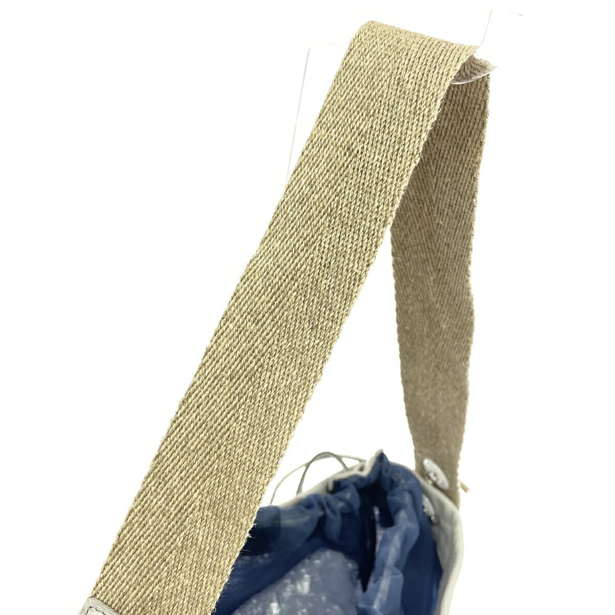 HIROKO HAYASHI Drawstring Shoulder Bag Good Condition Mesh Sheer Linen Tape Polyester Fabric Navy Women's 4