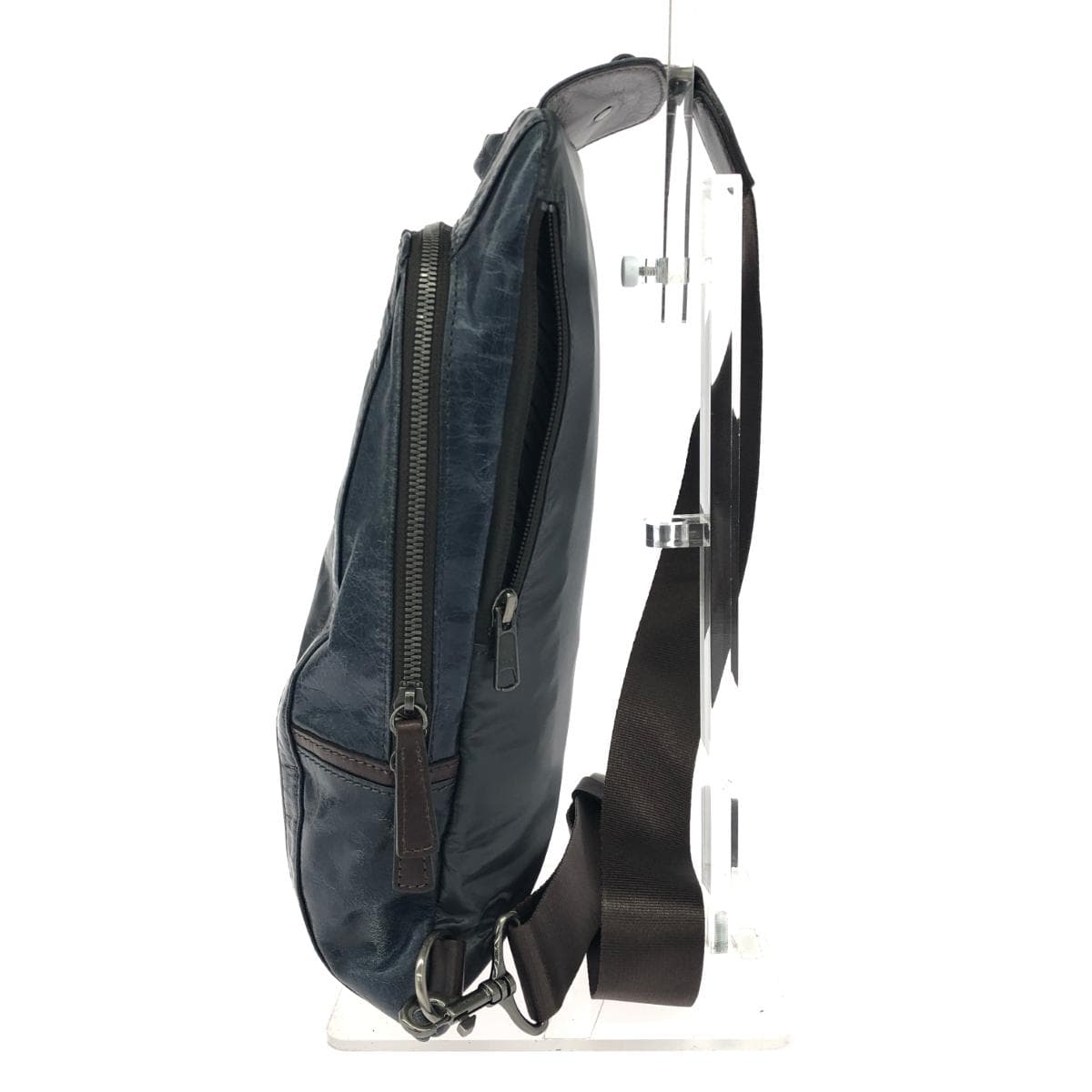 FUJITAKA Body Bag Leather Navy Men's 2