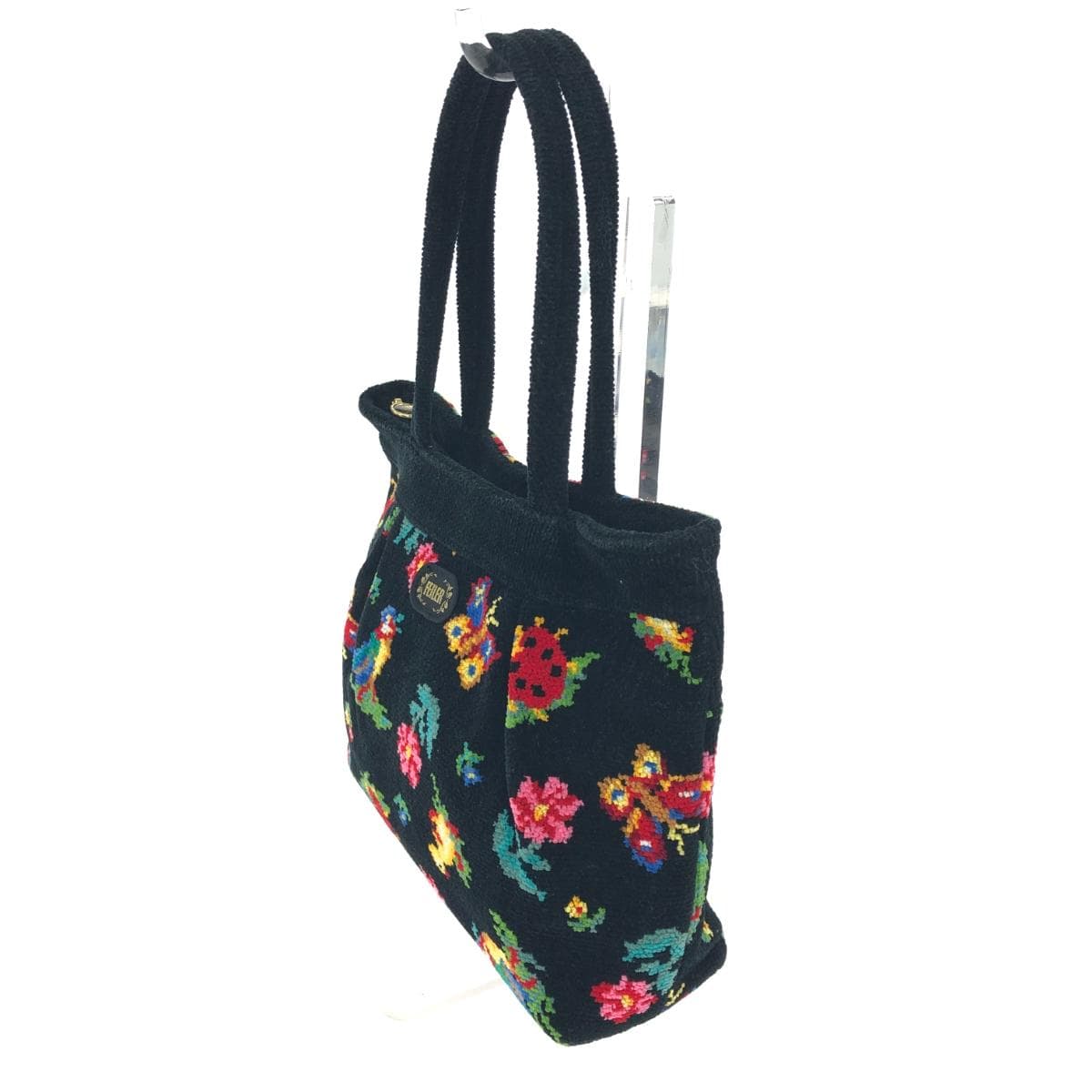 FEILER Tote Bag Good Condition Heidi/Chenille Weave Black Ladies 3