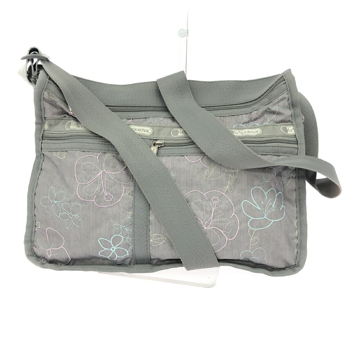 LeSportsac Shoulder Bag Floral Embroidery/Nylon Gray Ladies