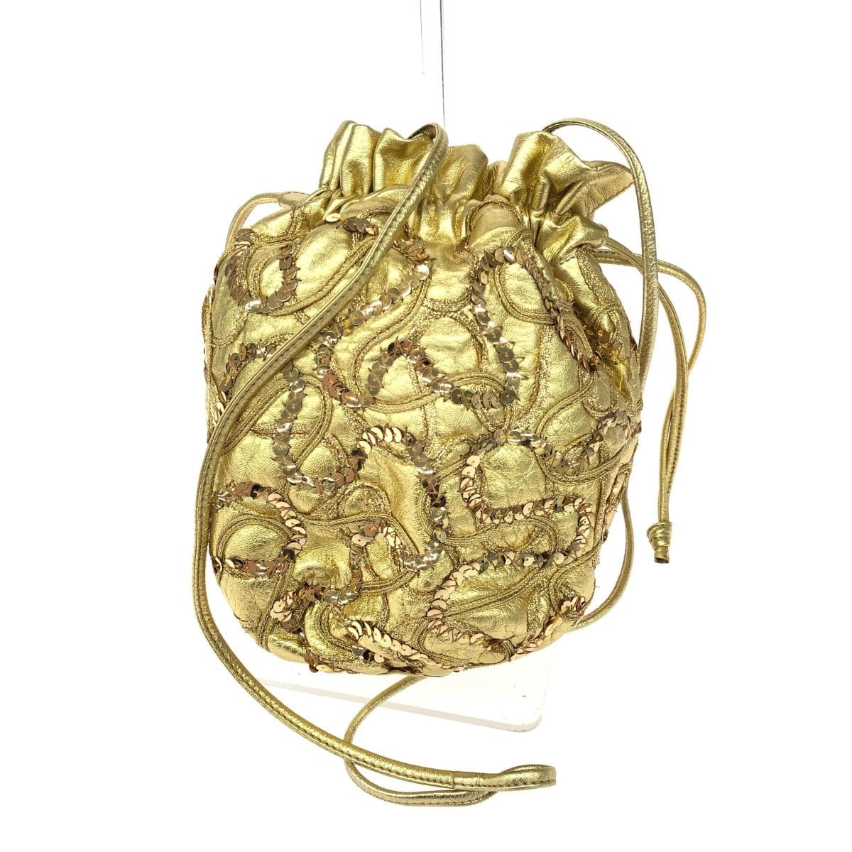 Braccialini drawstring shoulder bag - sequins/leather - gold color