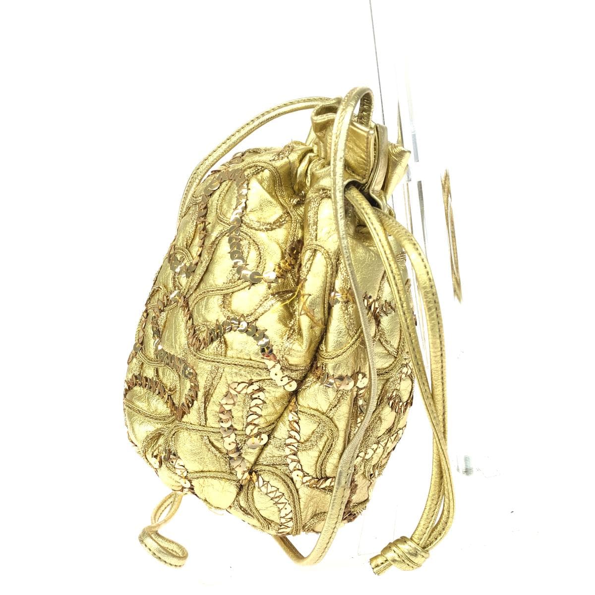 Braccialini drawstring shoulder bag - sequins/leather - gold color 2