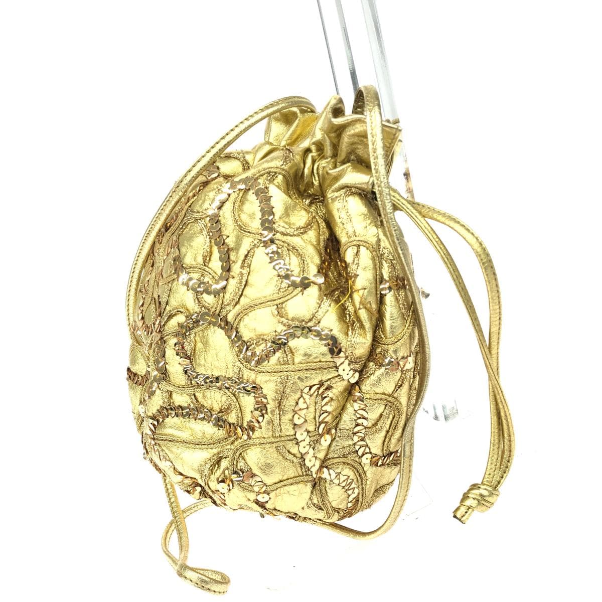 Braccialini drawstring shoulder bag - sequins/leather - gold color 3