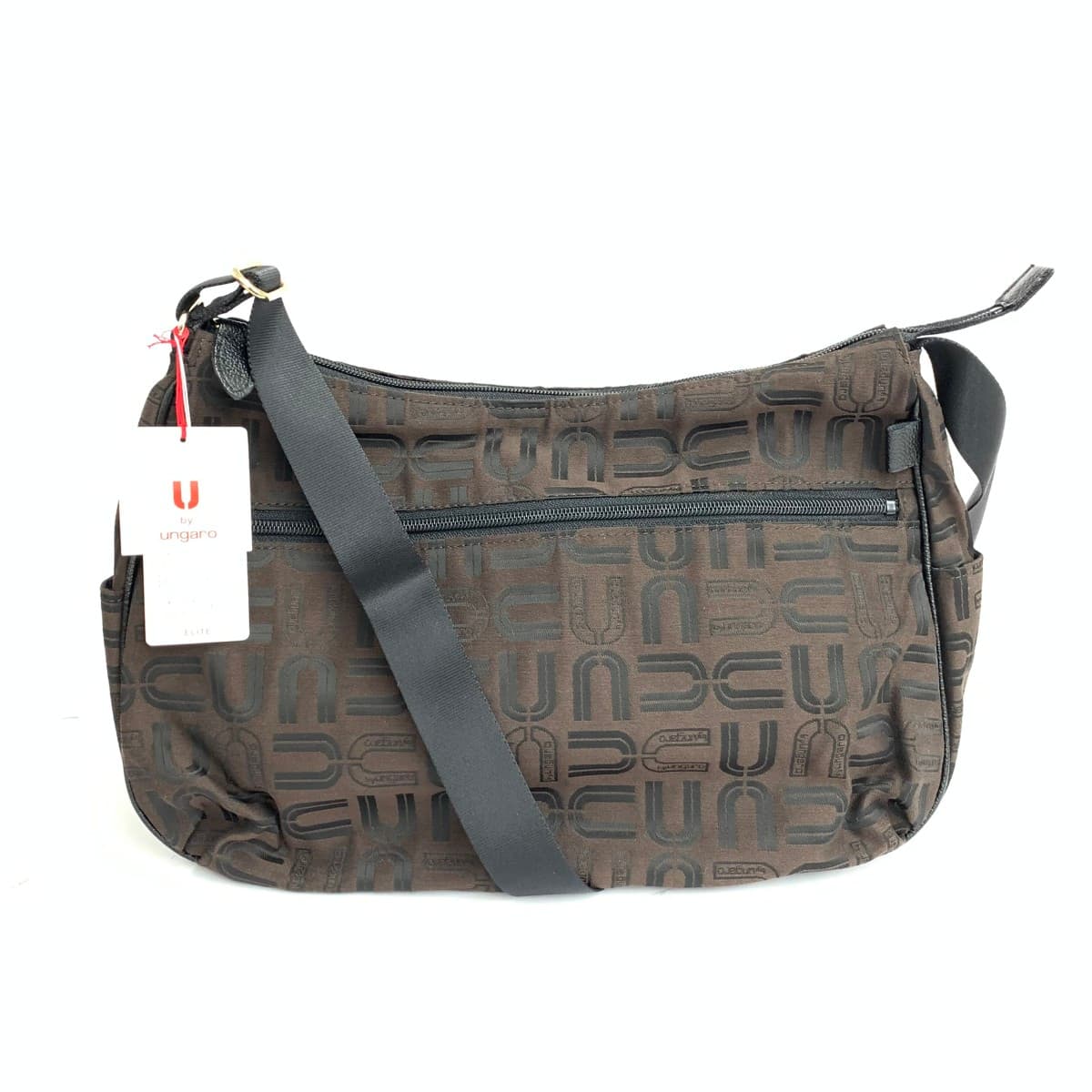 U by Ungaro shoulder bag, like new, all-over logo jacquard, brown, ladies