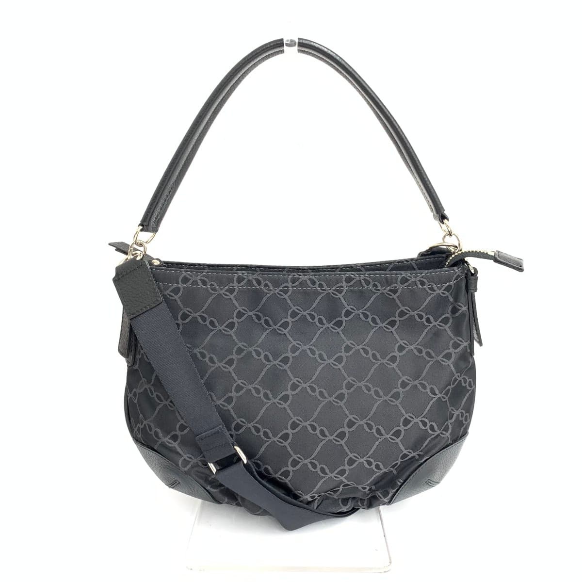 NINA RICCI 2WAY Shoulder Bag in Excellent Condition, Ribbon Pattern Jacquard, Black, Ladies