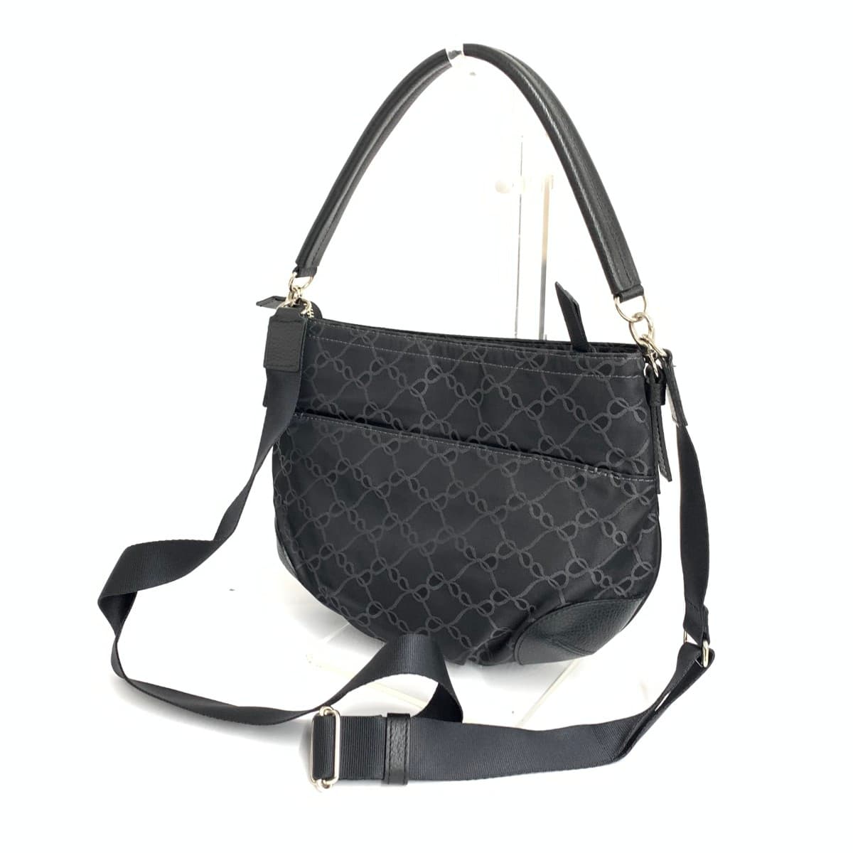 NINA RICCI 2WAY Shoulder Bag in Excellent Condition, Ribbon Pattern Jacquard, Black, Ladies 3