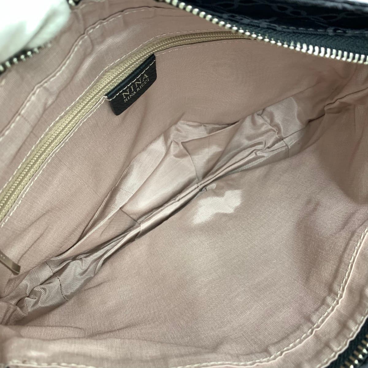 NINA RICCI 2WAY Shoulder Bag in Excellent Condition, Ribbon Pattern Jacquard, Black, Ladies 7