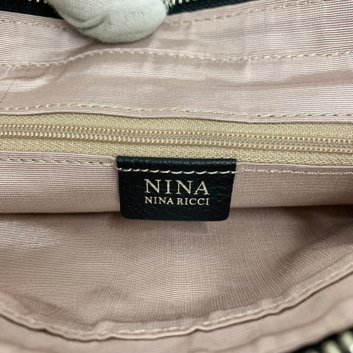 NINA RICCI 2WAY Shoulder Bag in Excellent Condition, Ribbon Pattern Jacquard, Black, Ladies 8