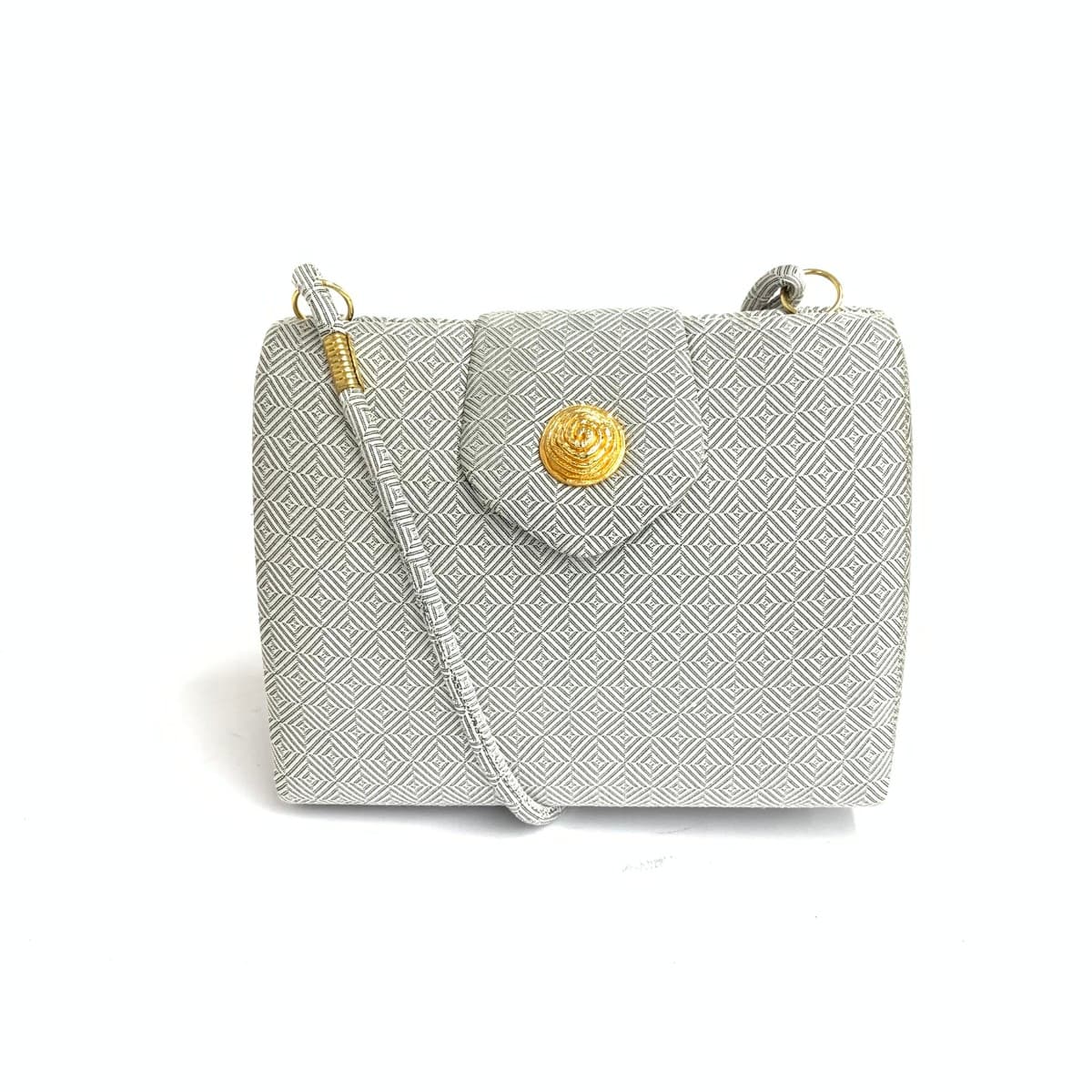 JIM THOMPSON Mini Shoulder Bag Good Condition All-over Pattern Silk Silver Color Women's