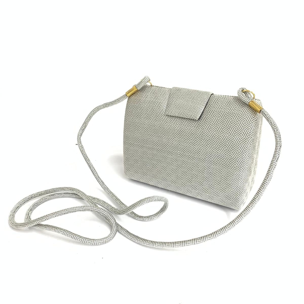 JIM THOMPSON Mini Shoulder Bag Good Condition All-over Pattern Silk Silver Color Women's 3