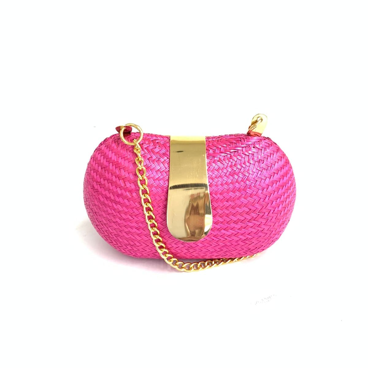 No-brand coin purse mini shoulder bag in good condition, chain, metal parts, wicker, natural grass, fuchsia, pink, for ladies