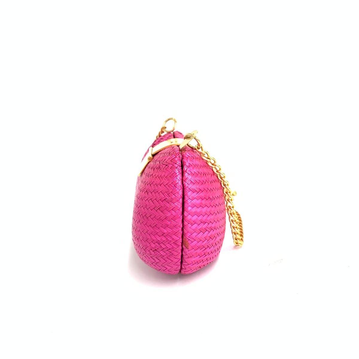 No-brand coin purse mini shoulder bag in good condition, chain, metal parts, wicker, natural grass, fuchsia, pink, for ladies 2