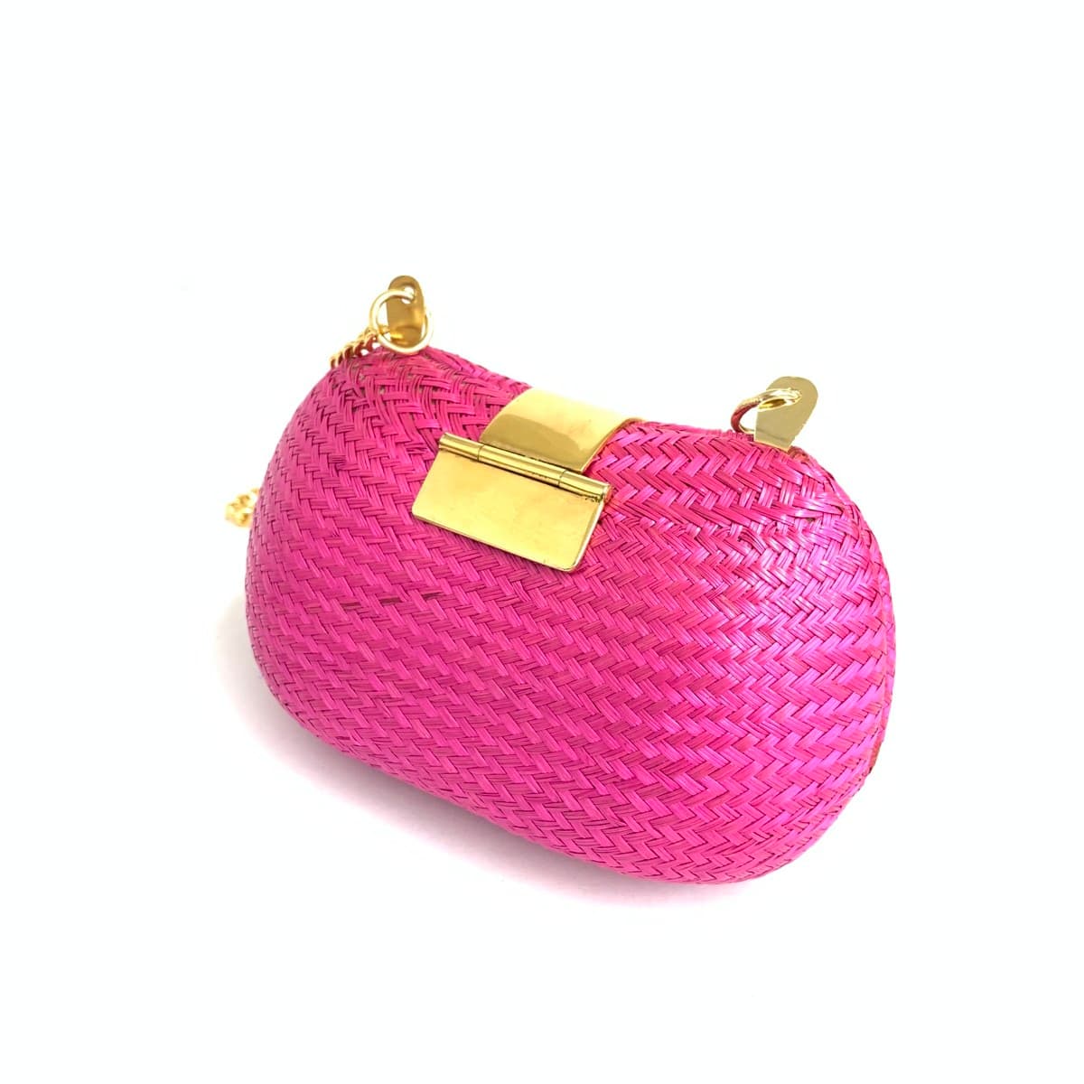 No-brand coin purse mini shoulder bag in good condition, chain, metal parts, wicker, natural grass, fuchsia, pink, for ladies 3