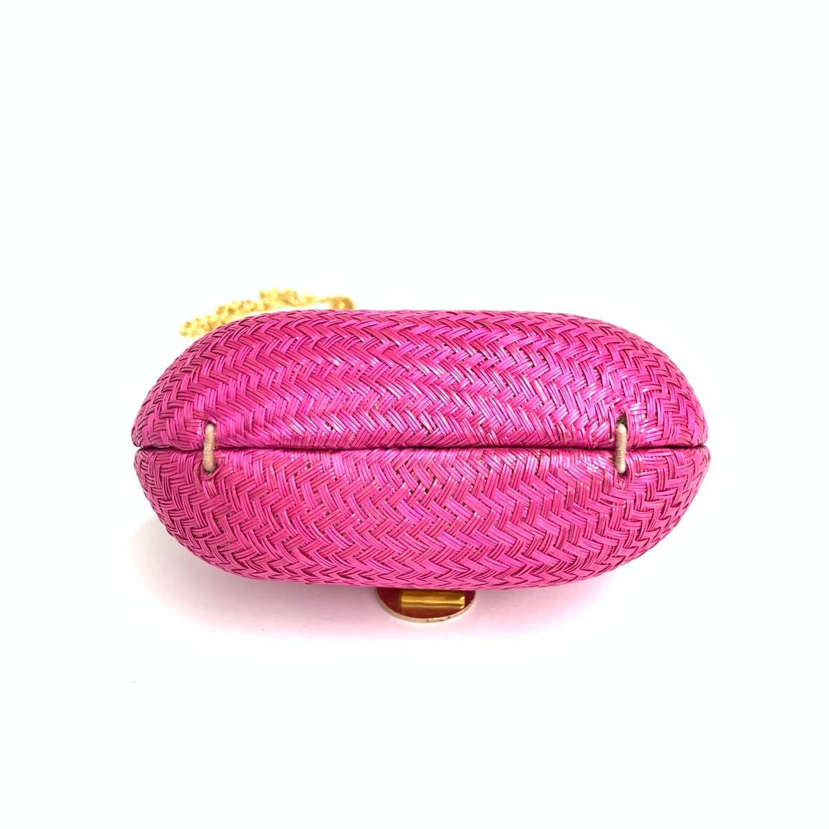 No-brand coin purse mini shoulder bag in good condition, chain, metal parts, wicker, natural grass, fuchsia, pink, for ladies 4