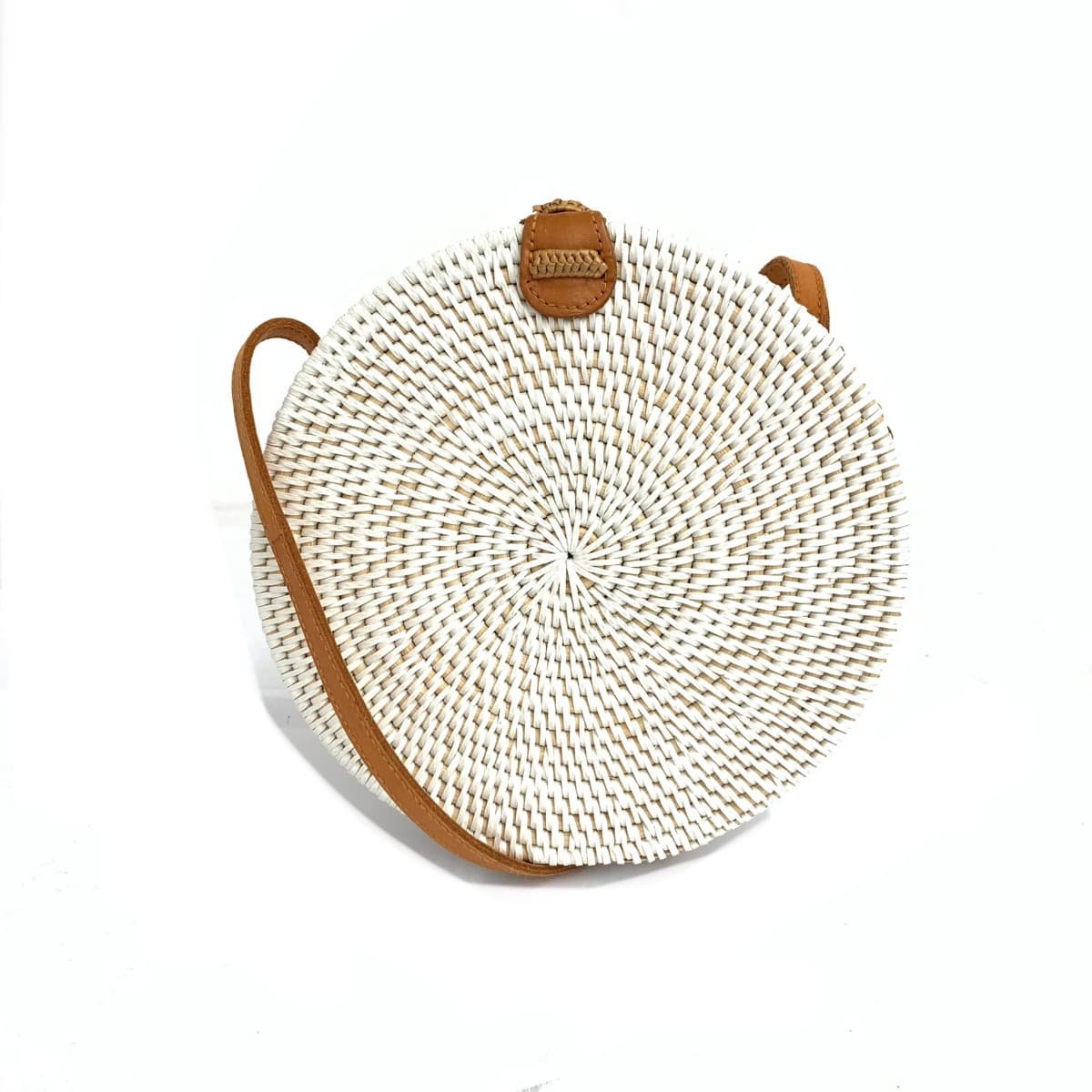 No-brand basket bag in good condition, round rattan leather, white, for ladies