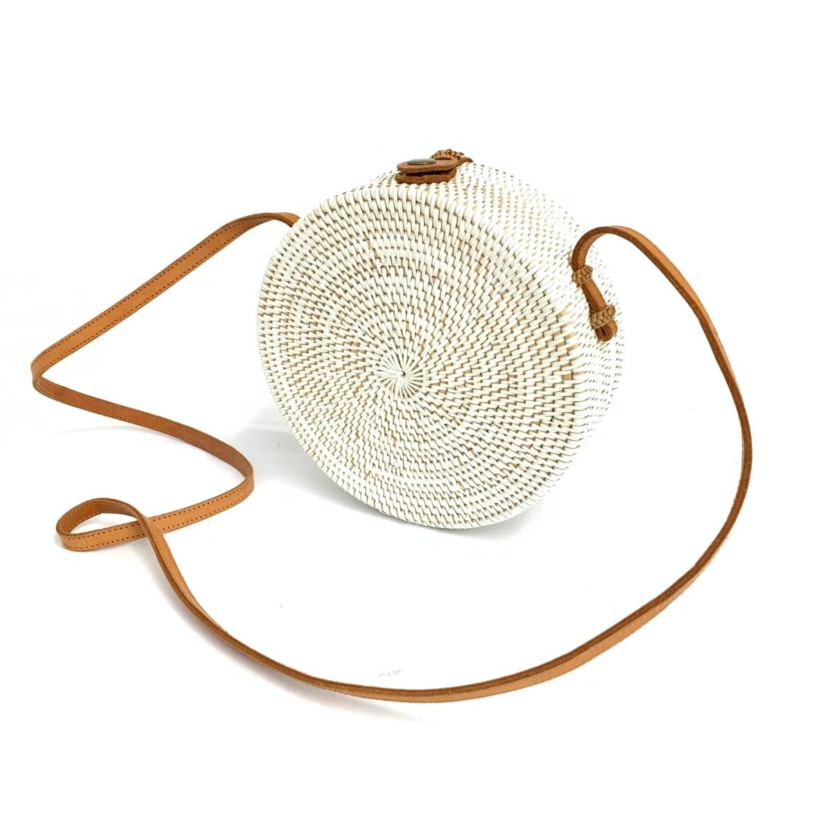 No-brand basket bag in good condition, round rattan leather, white, for ladies 3