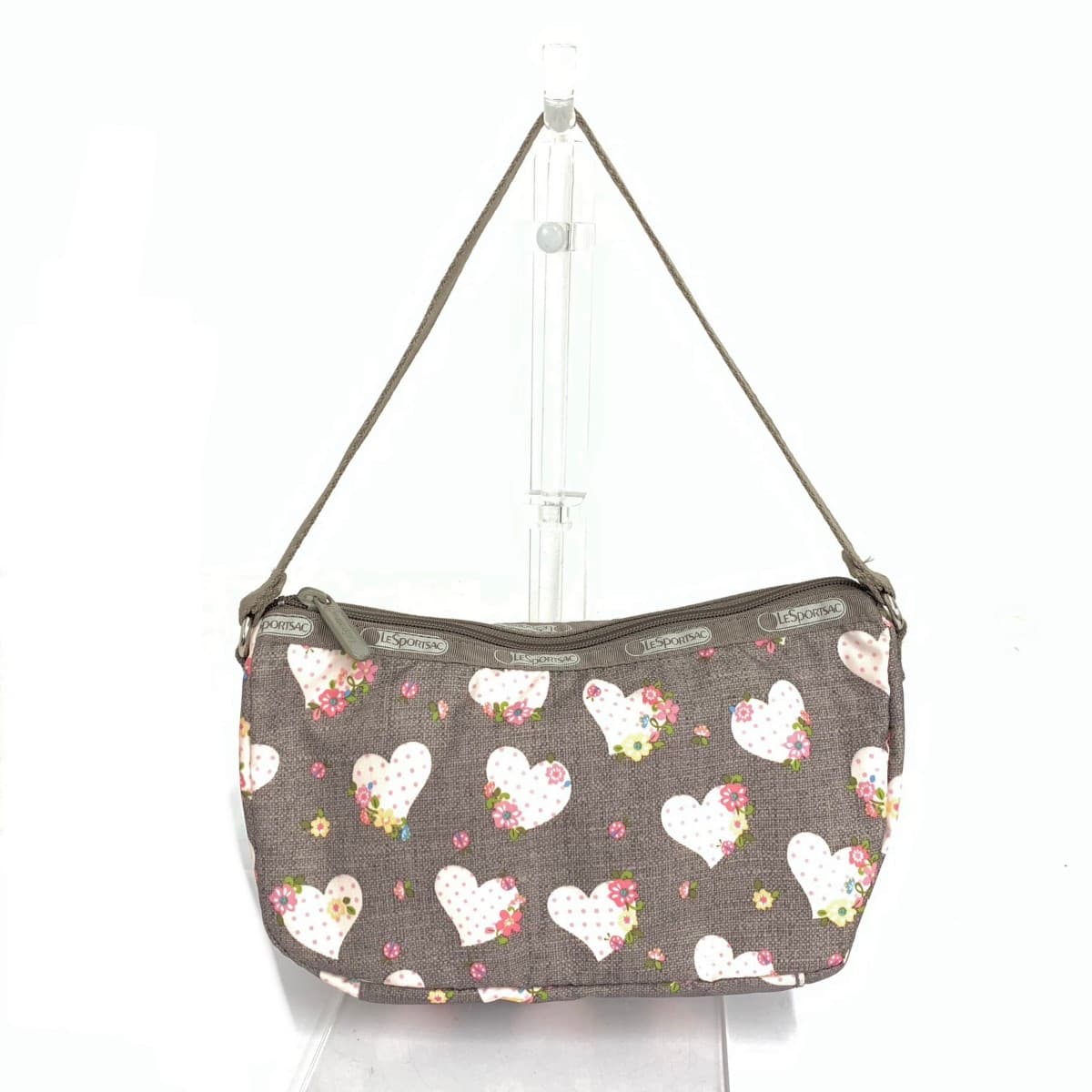 LeSportsac accessory pouch in good condition, heart pattern, nylon, gray, for women