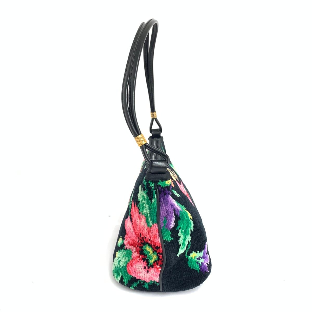 FEILER Side Pouch in Good Condition, Poppies Chenille Weave, Black, Ladies 2