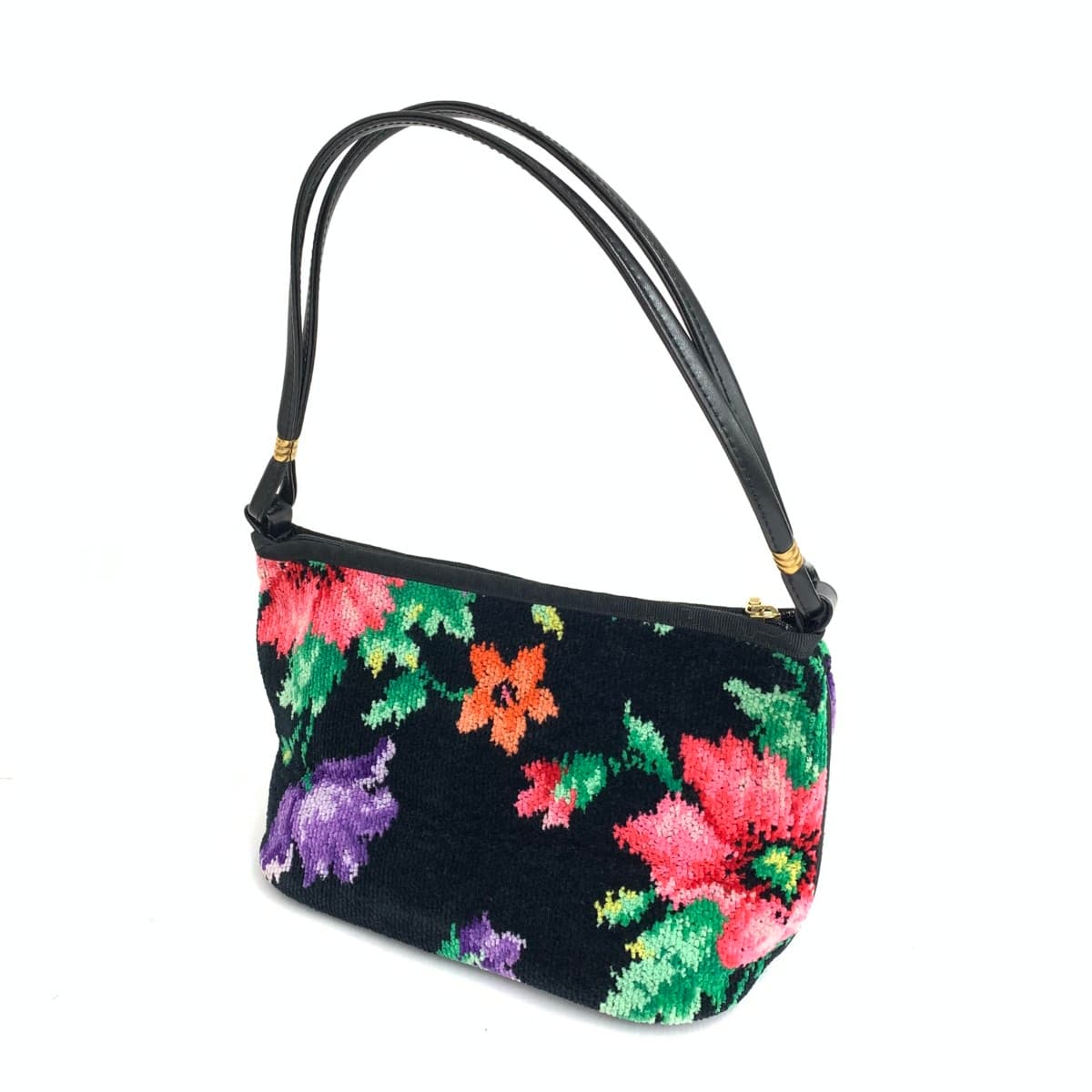 FEILER Side Pouch in Good Condition, Poppies Chenille Weave, Black, Ladies 3