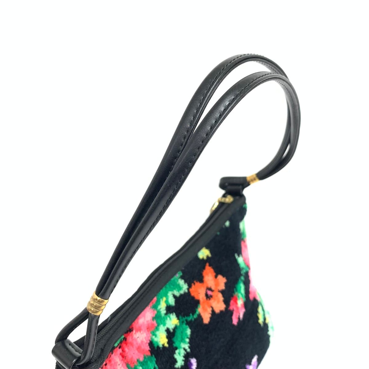 FEILER Side Pouch in Good Condition, Poppies Chenille Weave, Black, Ladies 4