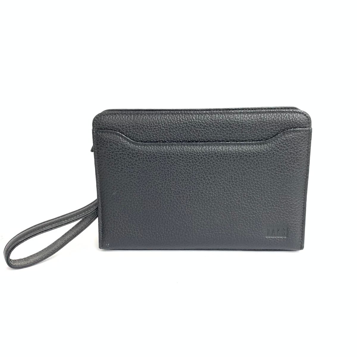 DAKS LONDON Second Bag Good Condition Logo Embossed Leather Black Men's