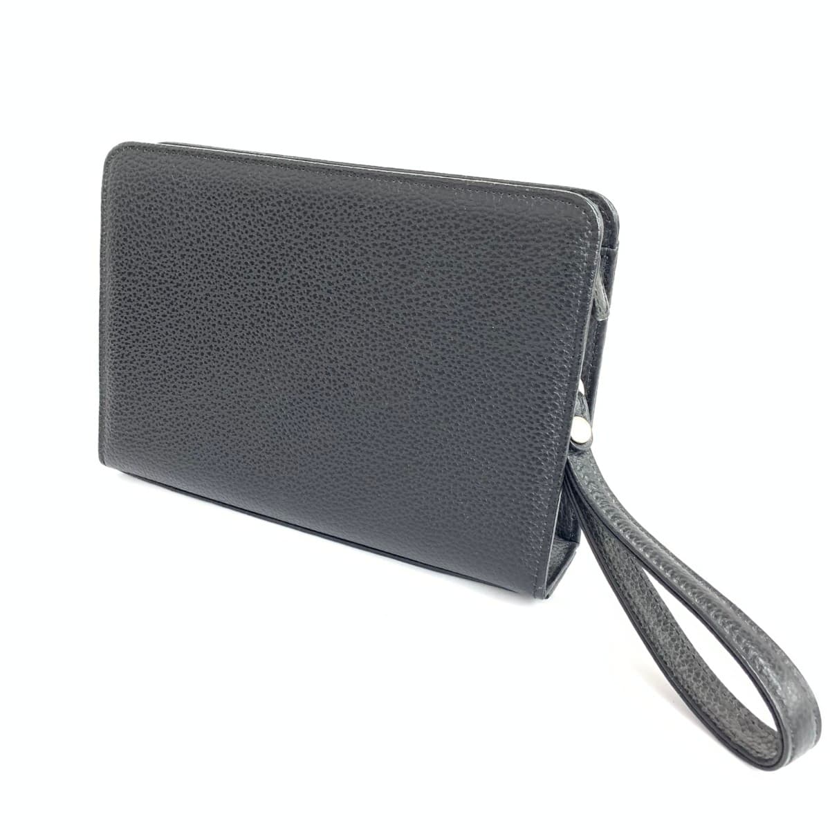 DAKS LONDON Second Bag Good Condition Logo Embossed Leather Black Men's 3