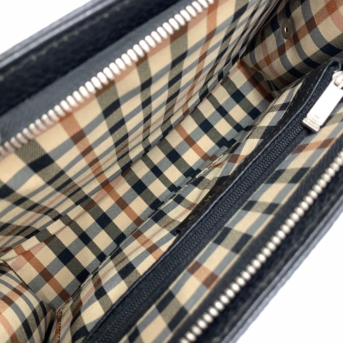 DAKS LONDON Second Bag Good Condition Logo Embossed Leather Black Men's 5