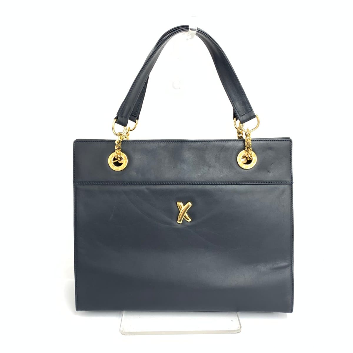 Paloma Picaso Tote Bag Kiss Logo Chain Leather Navy Women's