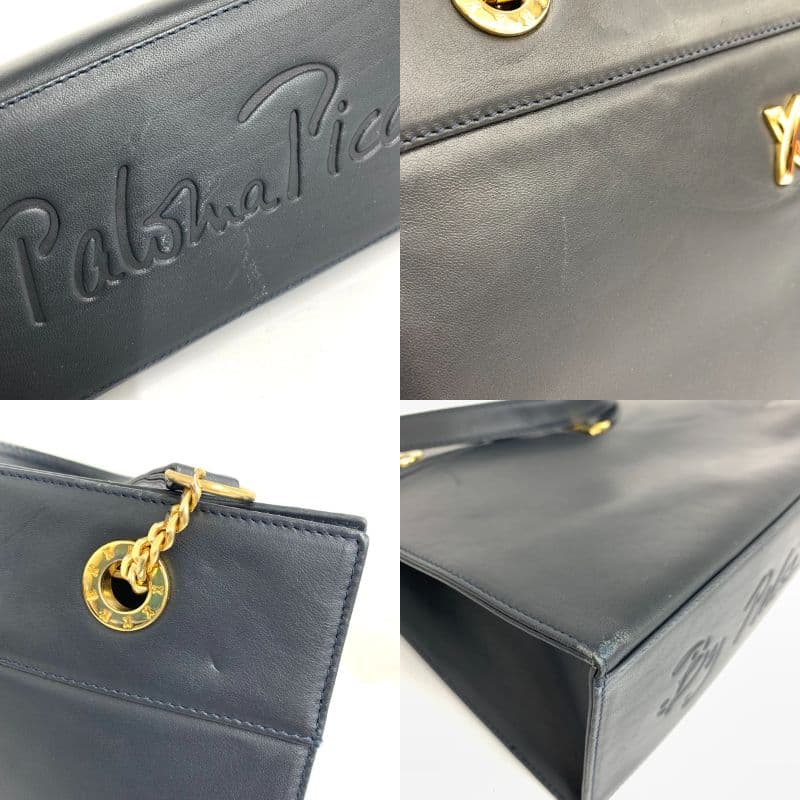 Paloma Picaso Tote Bag Kiss Logo Chain Leather Navy Women's 9
